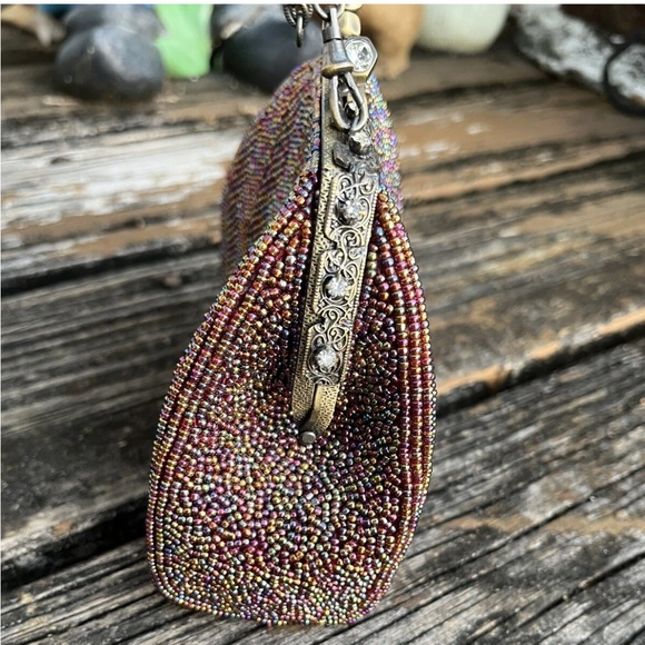 Inge Christopher Purple Rainbow Beaded Jeweled Purse Bag Clutch Vintage 70s 80s